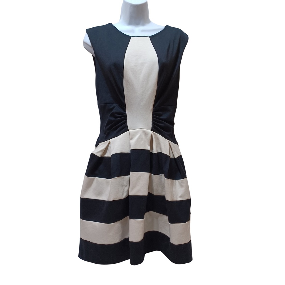 Anthropologie Eva Franco Women 4 Ponte Fit Flare Dress Striped Mod Twee Parisian